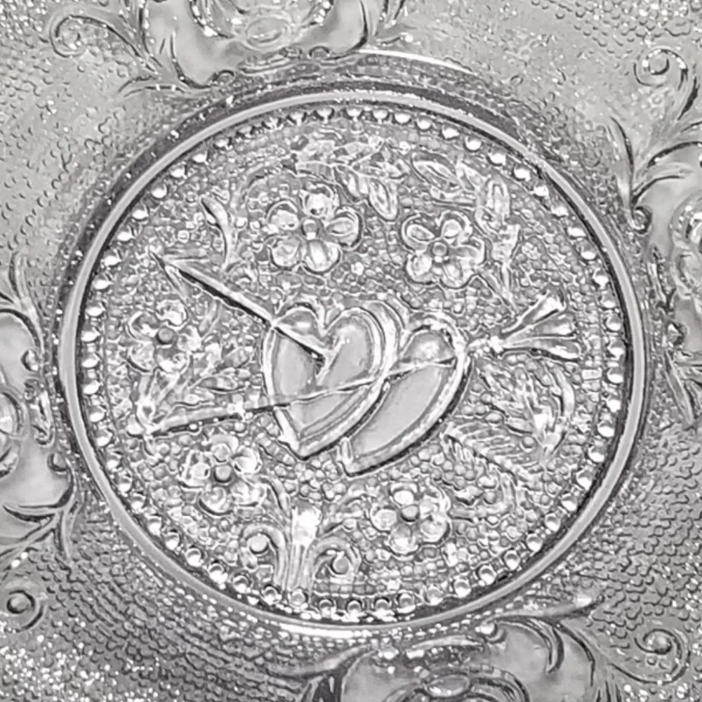 EAPG Mini Clear Glass Plates Westmoreland The Wedding Day & Hearts & Lyre 1930
